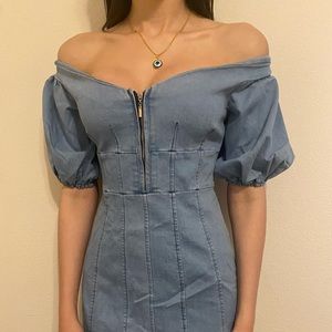 Off-Shoulder Light Blue Denim Strapless Dress